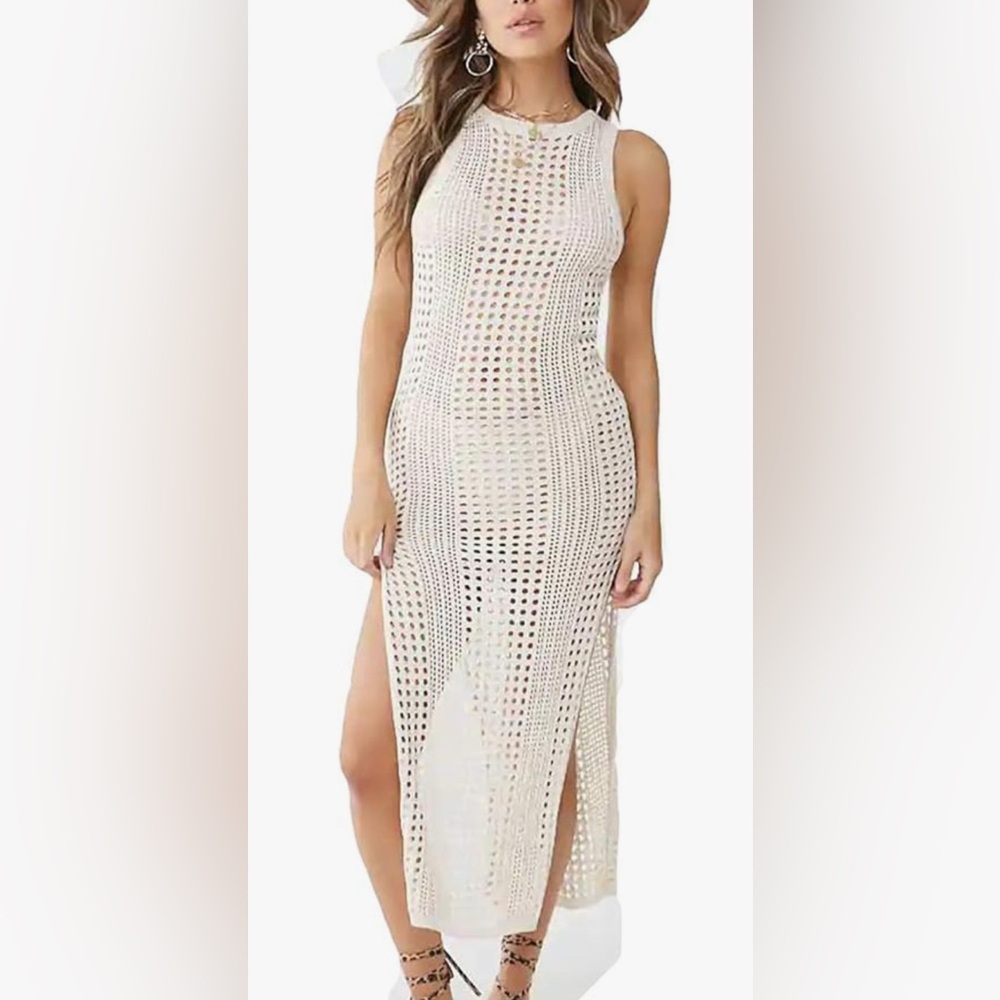 Chic Cream Crochet Swim Coverup